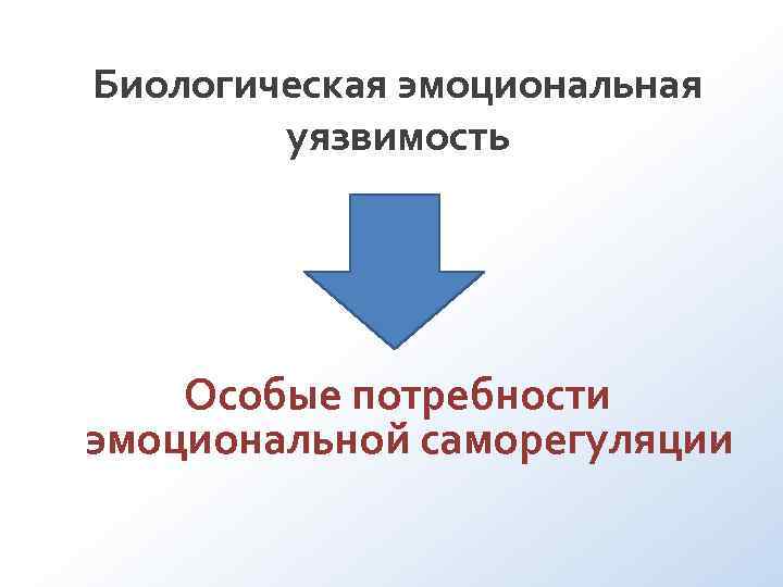 Биологическая эмоциональная уязвимость Особые потребности эмоциональной саморегуляции Биологическая эмоциональная уязвимость Особые потребности эмоциональной саморегуляции