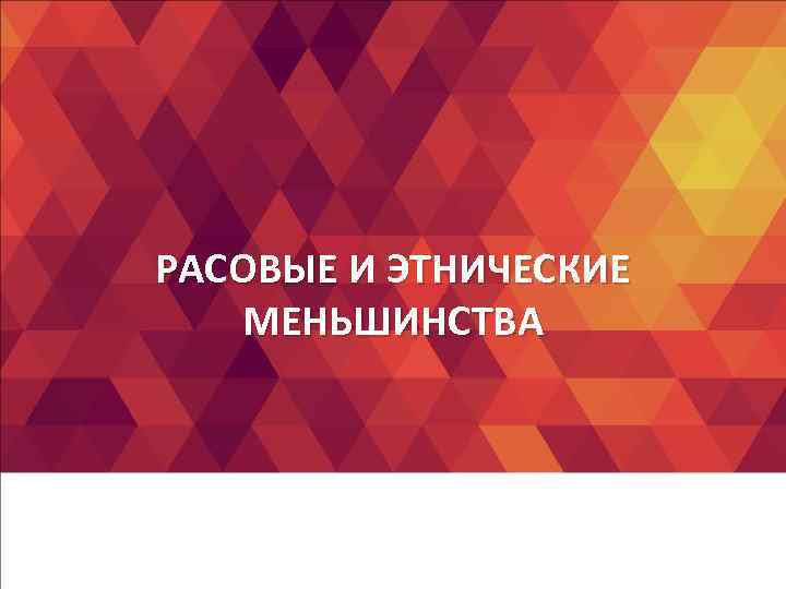 РАСОВЫЕ И ЭТНИЧЕСКИЕ МЕНЬШИНСТВА РАСОВЫЕ И ЭТНИЧЕСКИЕ МЕНЬШИНСТВА