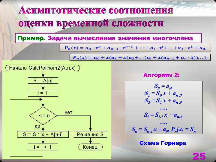 Пример. Задача вычисления значения многочлена      Алгоритм 2:  