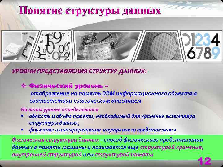 v Физический уровень – отображение на память ЭВМ информационного объекта в соответствии с