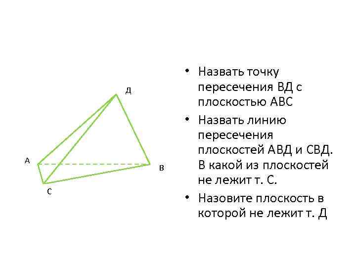 • Назвать точку Д пересечения ВД с • Назвать точку Д пересечения ВД с