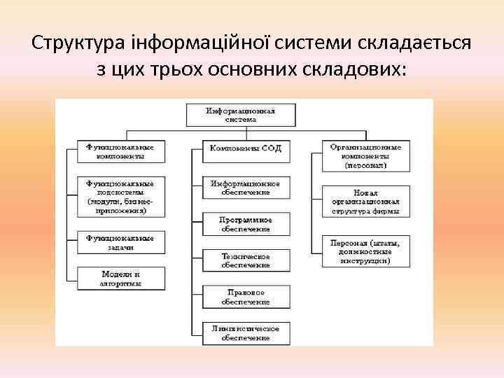 Структура інформаційної системи складається  з цих трьох основних складових: 