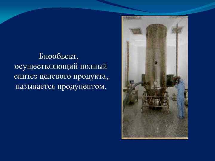   Биообъект,  осуществляющий полный синтез целевого продукта,  называется продуцентом.  