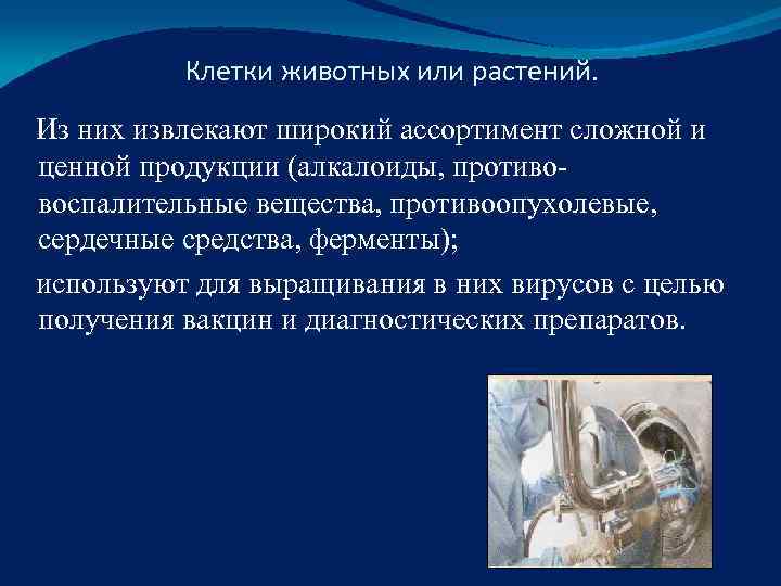   Клетки животных или растений.  Из них извлекают широкий ассортимент сложной и