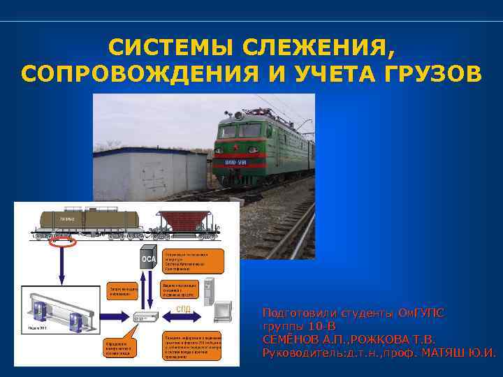  СИСТЕМЫ СЛЕЖЕНИЯ, СОПРОВОЖДЕНИЯ И УЧЕТА ГРУЗОВ    Подготовили студенты Ом. ГУПС