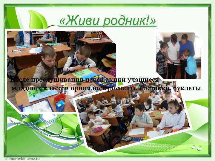    «Живи родник!» После прослушивания целей акции учащиеся младших классов принялись рисовать