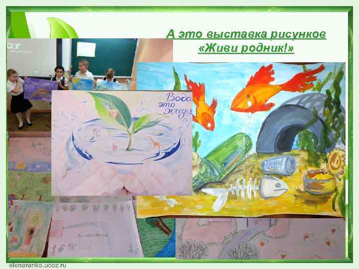 А это выставка рисунков «Живи родник!» 