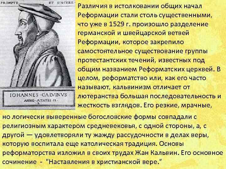      Различия в истолковании общих начал    Реформации