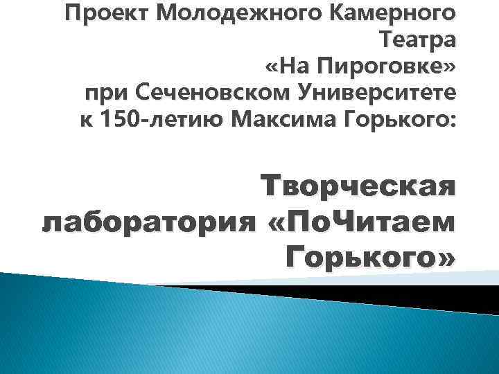  Проект Молодежного Камерного     Театра   «На Пироговке» 