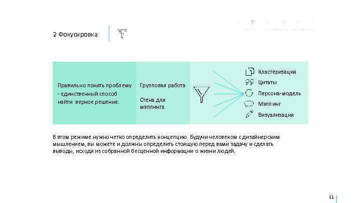 2 Фокусировка       Кластеризация  Правильно понять проблему 