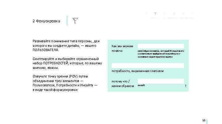 2 Фокусировка  Развивайте понимание типа персоны, для которого вы создаете дизайн, — вашего