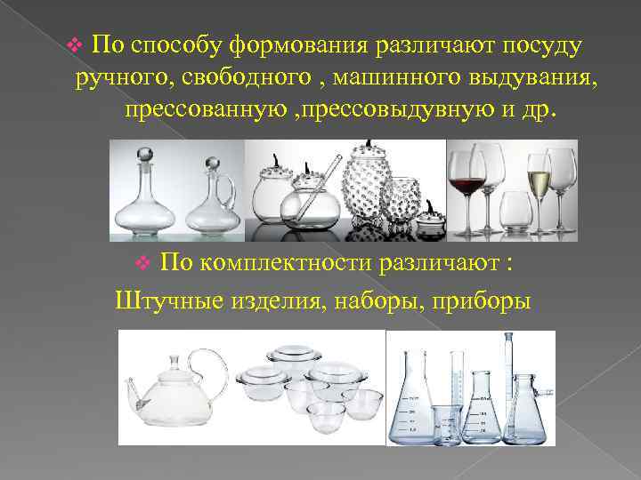 v. По способу формования различают посуду ручного, свободного , машинного выдувания, прессованную , прессовыдувную