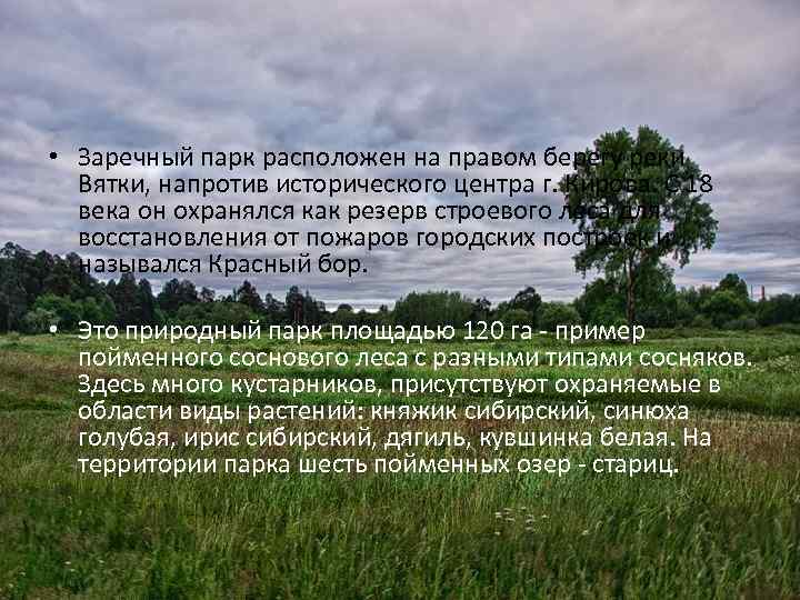  • Заречный парк расположен на правом берегу реки  Вятки, напротив исторического центра