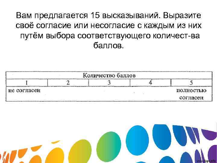 Вам предлагается 15 высказываний. Выразите своё согласие или несогласие с каждым из них путём Вам предлагается 15 высказываний. Выразите своё согласие или несогласие с каждым из них путём