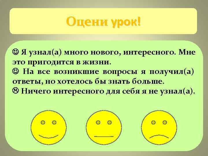 Оцени урок! Я узнал(а) много нового, интересного. Мне это пригодится Оцени урок! Я узнал(а) много нового, интересного. Мне это пригодится