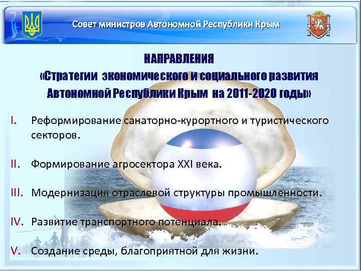   Совет министров Автономной Республики Крым     НАПРАВЛЕНИЯ  «Стратегии