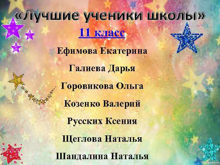  «Лучшие ученики школы»   11 класс Ефимова Екатерина  Галиева Дарья Горовикова