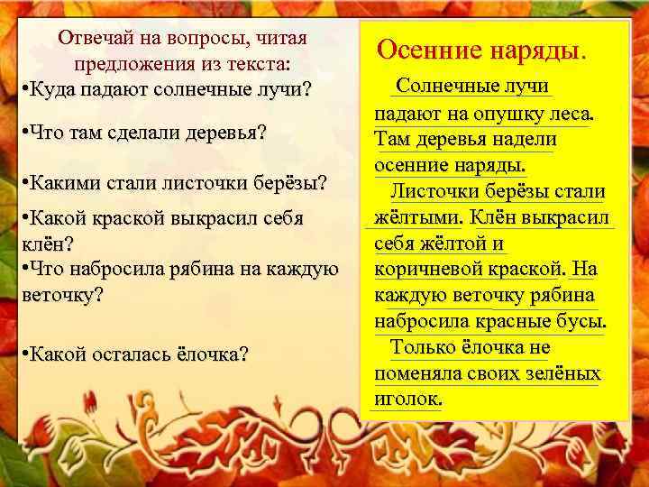 Отвечай на вопросы, читая предложения из текста: Отвечай на вопросы, читая предложения из текста: