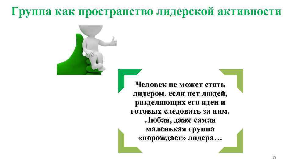 Группа как пространство лидерской активности     Человек не может стать 