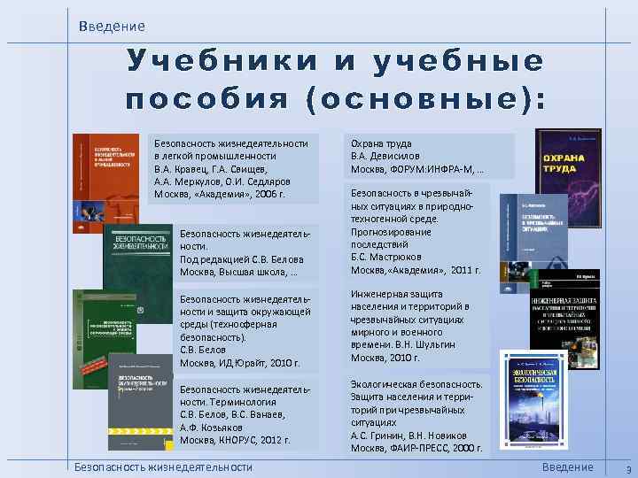 Введение   Учебники и учебные   пособия (основные):    Безопасность