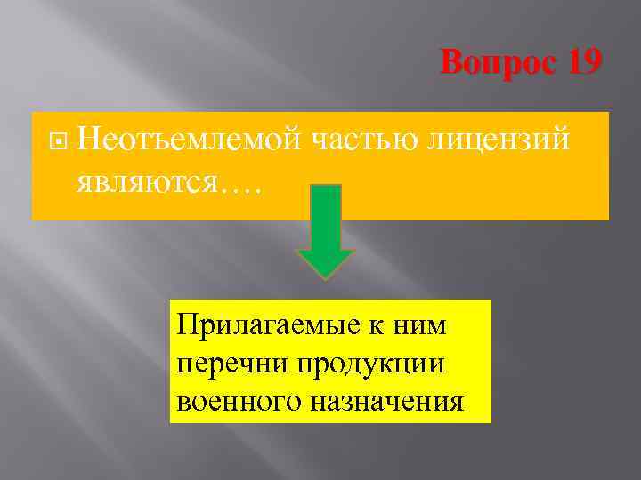      Вопрос 19 Неотъемлемой частью лицензий являются….   Прилагаемые
