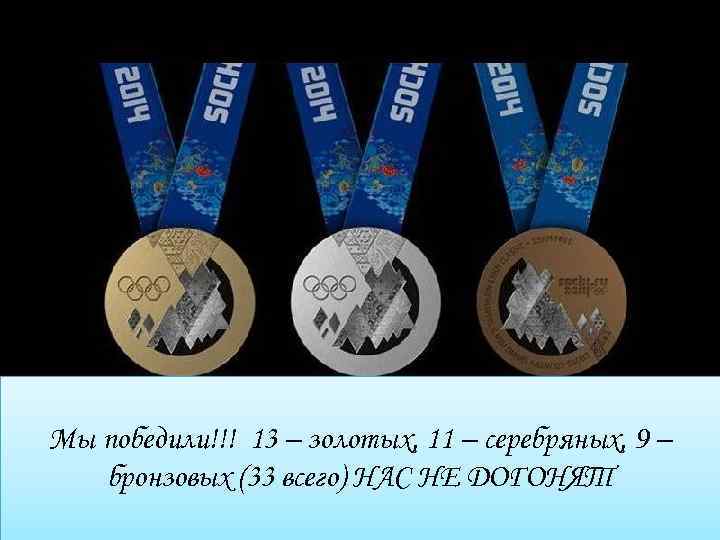 Мы победили!!! 13 – золотых, 11 – серебряных, 9 –  бронзовых (33 всего)