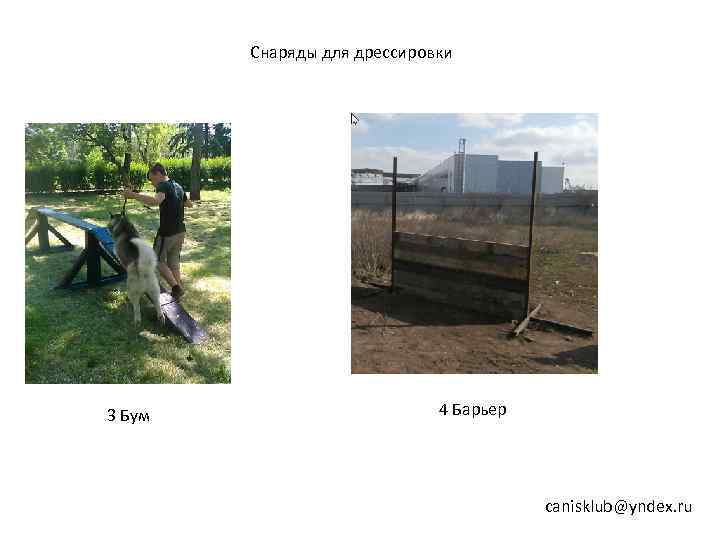   Снаряды для дрессировки 3 Бум    4 Барьер  