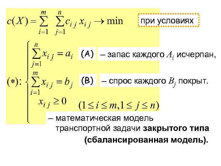      при условиях   (A) – запас каждого Ai