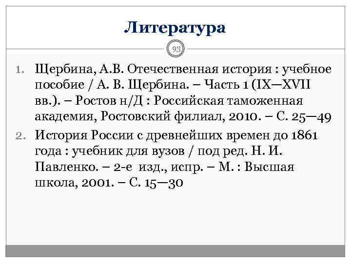     Литература    93 1. Щербина, А. В. Отечественная