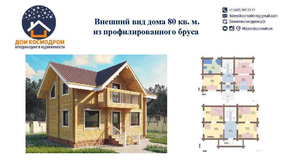 Внешний вид дома 80 кв. м. из профилированного бруса 