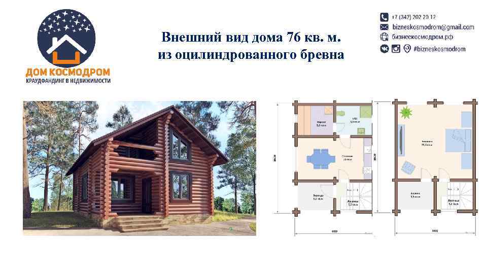 Внешний вид дома 76 кв. м. из оцилиндрованного бревна 