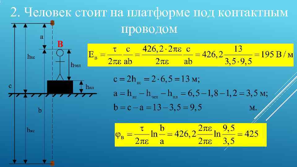 2. Человек стоит на платформе под контактным    проводом 