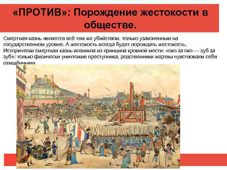   «ПРОТИВ» : Порождение жестокости в    обществе. Смертная казнь является