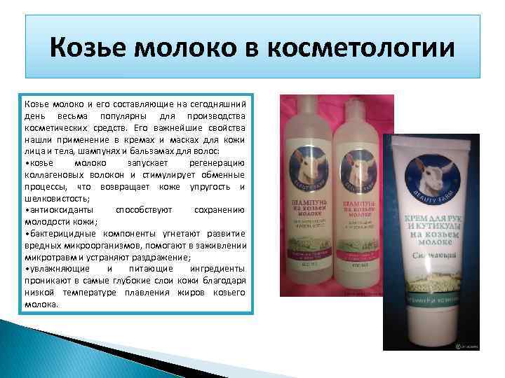  Козье молоко в косметологии Козье молоко и его составляющие на сегодняшний день весьма