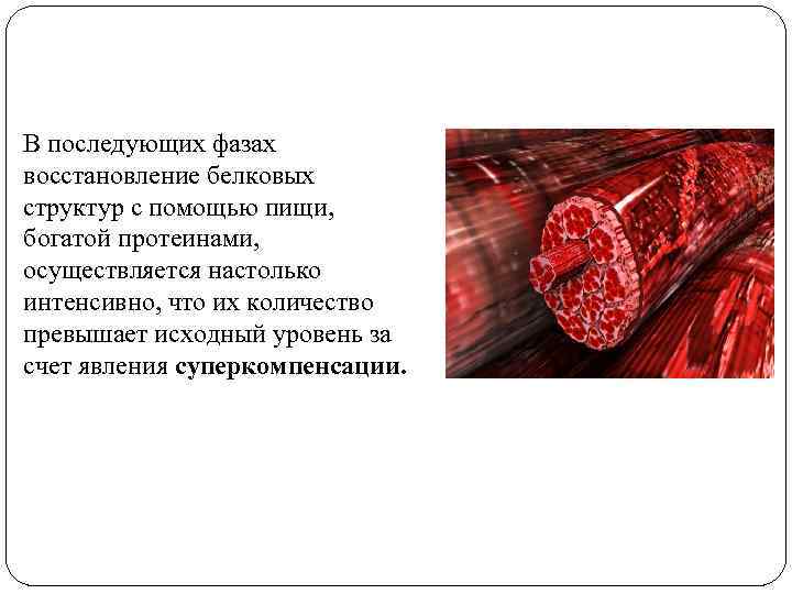 В последующих фазах восстановление белковых структур с помощью пищи, богатой протеинами, осуществляется В последующих фазах восстановление белковых структур с помощью пищи, богатой протеинами, осуществляется