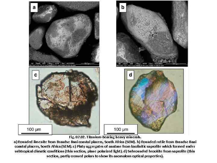       Fig. 07. 02. Titanium-bearing heavy minerals. a) Rounded