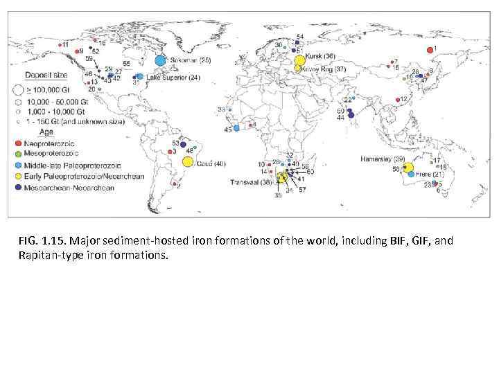 FIG. 1. 15. Major sediment-hosted iron formations of the world, including BIF, GIF, and