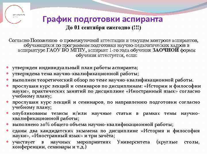     График подготовки аспиранта    До 01 сентября ежегодно