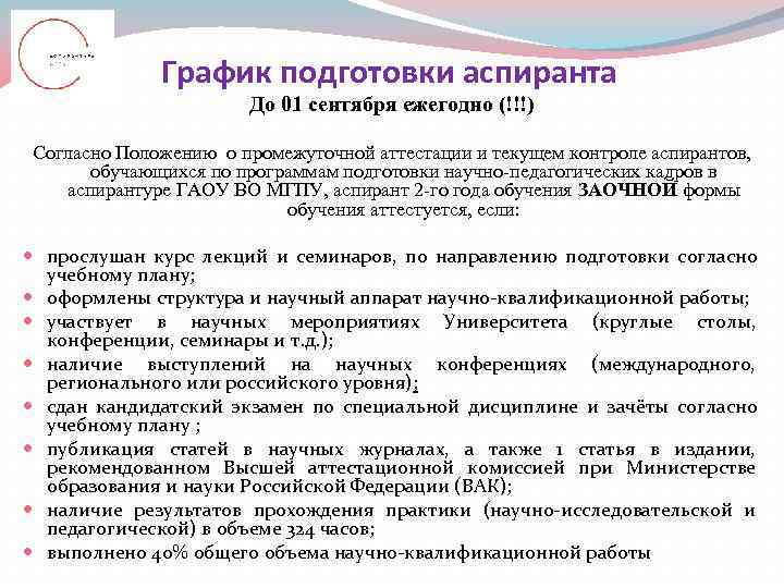   График подготовки аспиранта    До 01 сентября ежегодно (!!!)