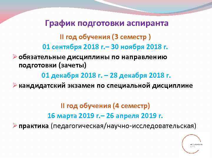    График подготовки аспиранта    II год обучения (3 семестр