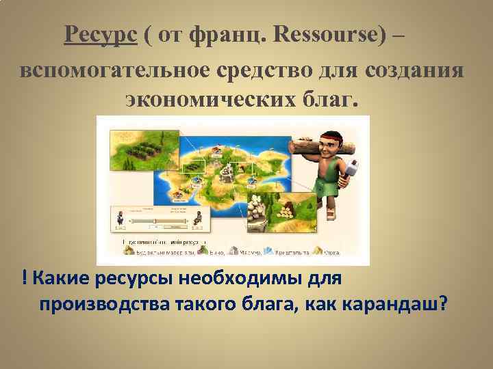   Ресурс ( от франц. Ressourse) – вспомогательное средство для создания  