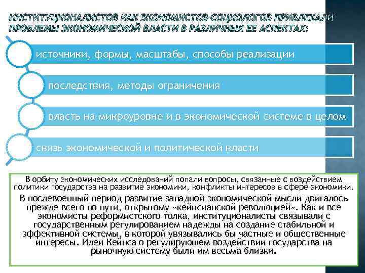 ИНСТИТУЦИОНАЛИСТОВ КАК ЭКОНОМИСТОВ-СОЦИОЛОГОВ ПРИВЛЕКАЛИ ПРОБЛЕМЫ ЭКОНОМИЧЕСКОЙ ВЛАСТИ В РАЗЛИЧНЫХ ЕЕ АСПЕКТАХ: источники, формы, ИНСТИТУЦИОНАЛИСТОВ КАК ЭКОНОМИСТОВ-СОЦИОЛОГОВ ПРИВЛЕКАЛИ ПРОБЛЕМЫ ЭКОНОМИЧЕСКОЙ ВЛАСТИ В РАЗЛИЧНЫХ ЕЕ АСПЕКТАХ: источники, формы,