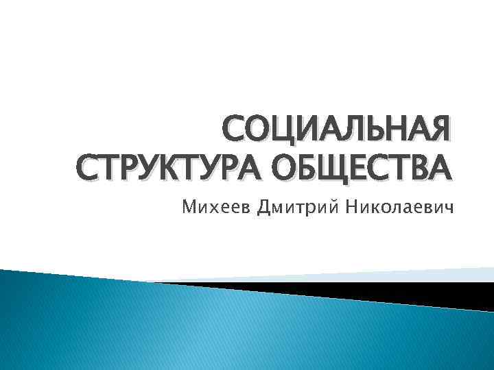   СОЦИАЛЬНАЯ СТРУКТУРА ОБЩЕСТВА Михеев Дмитрий Николаевич 