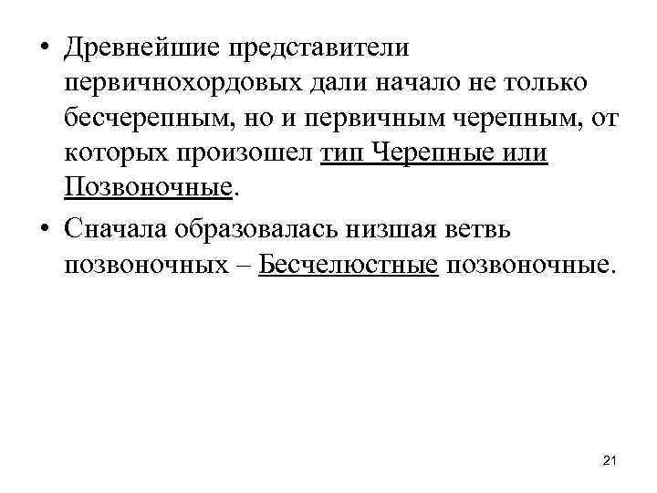 • Древнейшие представители первичнохордовых дали начало не только бесчерепным, но и • Древнейшие представители первичнохордовых дали начало не только бесчерепным, но и