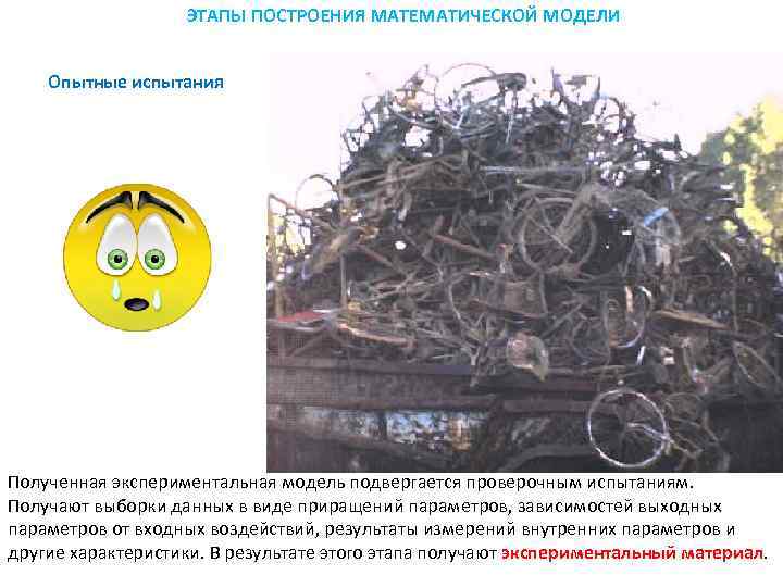     ЭТАПЫ ПОСТРОЕНИЯ МАТЕМАТИЧЕСКОЙ МОДЕЛИ  Опытные испытания Полученная экспериментальная модель