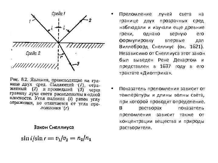     •  Преломление лучей света на    границе