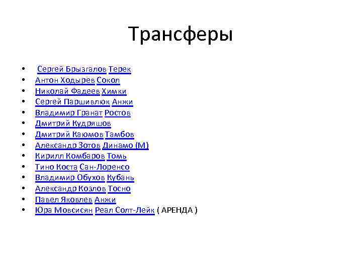      Трансферы • Сергей Брызгалов Терек  •  Антон