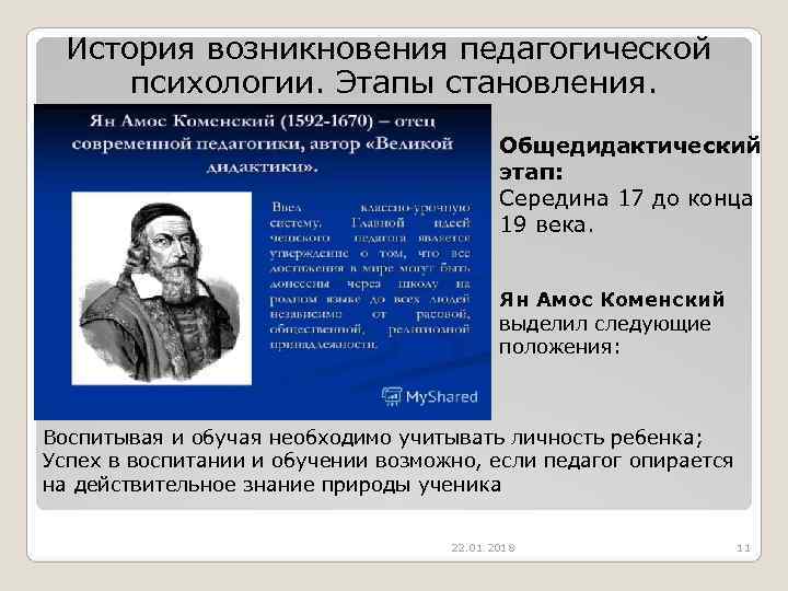  История возникновения педагогической  психологии. Этапы становления.     Общедидактический 