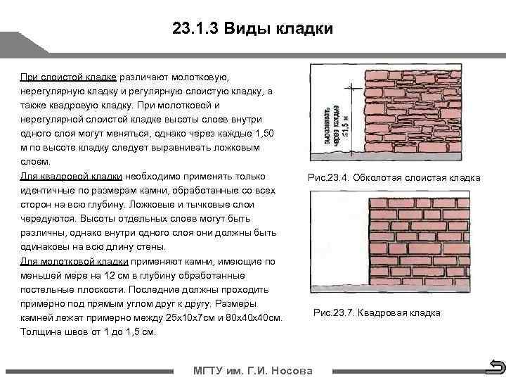      23. 1. 3 Виды кладки При слоистой кладке различают