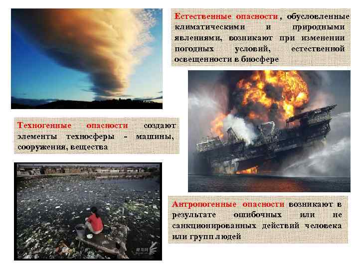       Естественные опасности ,  обусловленные   